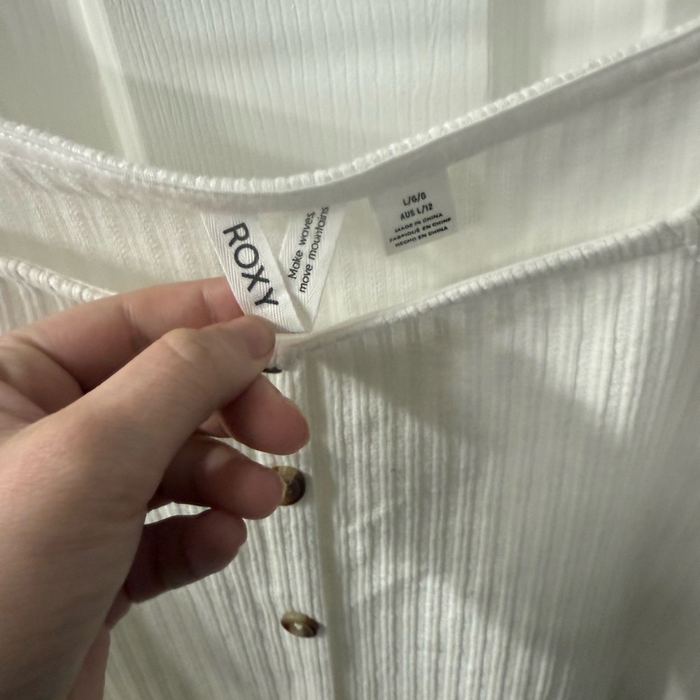 White Button-Down Ribbed Dress Roxy size large - Picture 3 of 4
